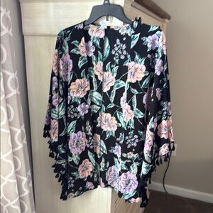 Floral Kimono Style Swim Cover Up with Tassels